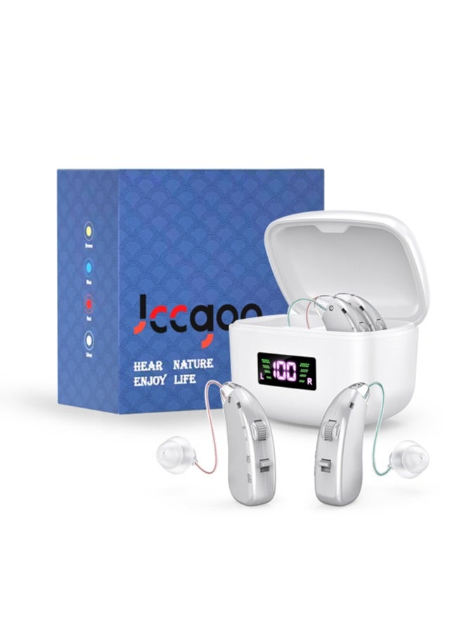 جي سي سي جوو أجهزة سمع قابلة لإعادة الشحن لكبار السن والبالغين، مزودة بوظيفة إلغاء الضوضاء، أحدث شريحة رقمية، مكبر صوت مع علبة شحن - Image 1