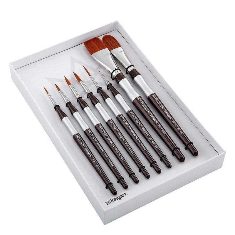 KINGART 1070C Premium 8 Pc. Precision Acrylic Artist Paint Brushes, Short Comfort Handle, Synthetic Taklon Hair for Acrylic, Oil, Watercolor and Gouache Paints, Gift Boxed, Set of 8 - Image 2