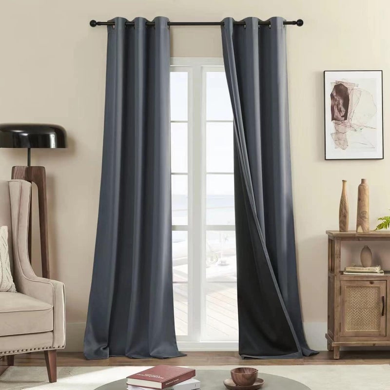 Rutterllow 100% Blackout Curtains 2 Panels, Full Shade 90 Inches Long Complete Light Blocking Drapes for Living Room, Dark Grey Thermal Insulated Bedroom Window Treatment Drapes (Gray, 42 x 90 inch) - Image 1