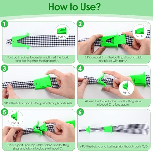 Ceoighe 2 Pack Jelly Roll Fabric Tube Maker, Bias Tape Maker for Jelly Roll Rugs, Sewing Tube Makers Suitable for Quilting DIY, Making Rugs Easier 676226, Patented Design (Green) - Image 4