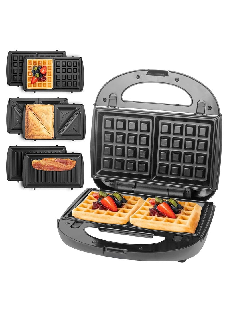 Sandwich Maker 3 in 1, Electric Panini Press and Waffle Maker Easy to Clean with Non-Stick  Removable Plates, LED Indicator Lights, Anti-Skid Feet Perfect for Breakfast Grilled Egg and Steak  - Image 1
