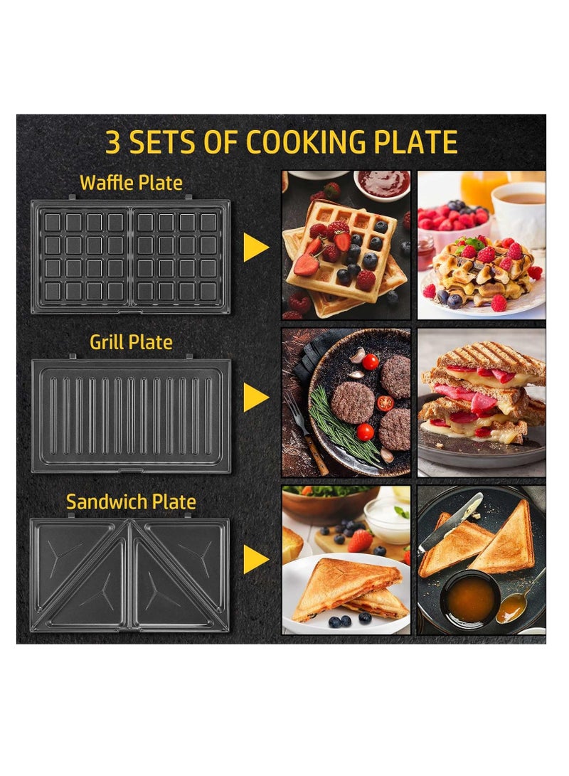 Sandwich Maker 3 in 1, Electric Panini Press and Waffle Maker Easy to Clean with Non-Stick  Removable Plates, LED Indicator Lights, Anti-Skid Feet Perfect for Breakfast Grilled Egg and Steak  - Image 2