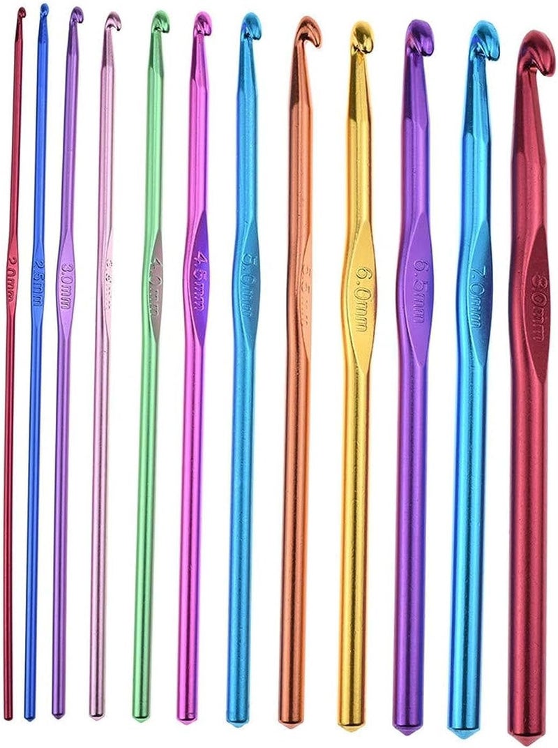 Knitting Tool Set Crochet Hooks 2 to 8 mm Multicolor Aluminum Soft Knitting Craft Knitting Tools for Sweater Scarf Shawl (12 Pieces) - Image 1