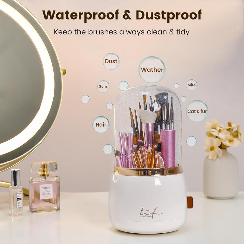 Snivy Snivy Makeup Brush Holder, Dustproof & Waterproof 360 Rotating & 6 Compartment Cosmetic Makeup Brush Container Storage with Lid for Vanity Desktop Bathroom Countertop  - Image 3