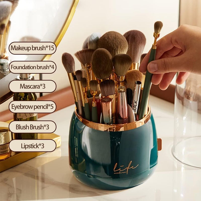 Snivy Snivy Makeup Brush Holder, Dustproof & Waterproof 360 Rotating & 6 Compartment Cosmetic Makeup Brush Container Storage with Lid for Vanity Desktop Bathroom Countertop  - Image 4