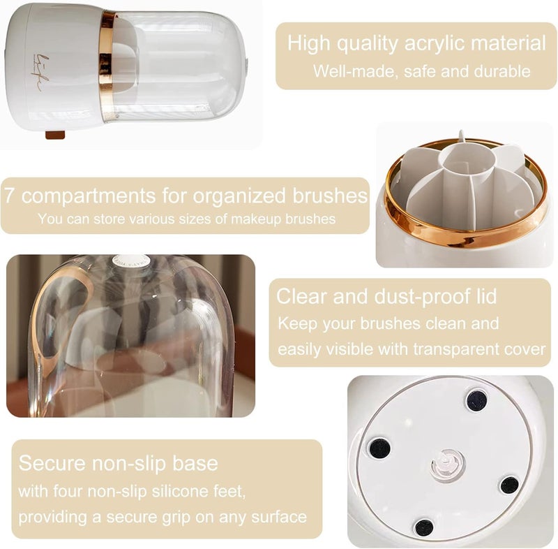 Snivy Snivy Makeup Brush Holder, Dustproof & Waterproof 360 Rotating & 6 Compartment Cosmetic Makeup Brush Container Storage with Lid for Vanity Desktop Bathroom Countertop  - Image 2