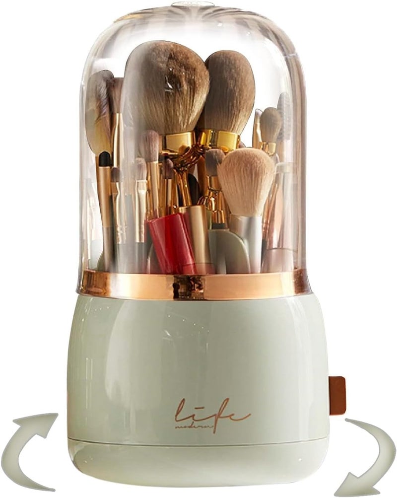 Snivy Snivy Makeup Brush Holder, Dustproof & Waterproof 360 Rotating & 6 Compartment Cosmetic Makeup Brush Container Storage with Lid for Vanity Desktop Bathroom Countertop  - Image 1