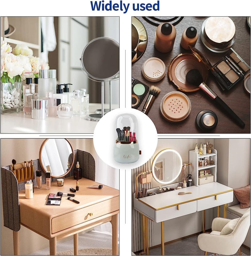 Snivy Snivy Makeup Brush Holder, Dustproof & Waterproof 360 Rotating & 6 Compartment Cosmetic Makeup Brush Container Storage with Lid for Vanity Desktop Bathroom Countertop  - Image 5