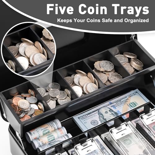 KYODOLED Locking Cash/Money Saving Organizer Box with Lock Safe with Key and Cash Tray, Black, 11.81Lx 9.45Wx 3.54H inches, XL Large - Image 3