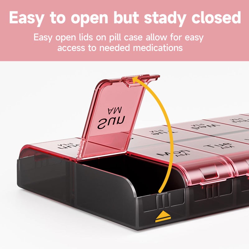 COLORWING AM PM Extra Large Pill Organizer, XL 7 Day Pill Organizer 2 Times a Day, Weekly Daily Pill Case, Day Night Oversized Medicine Box, Vitamin Holder, Big Pill Container (Pink) - Image 2