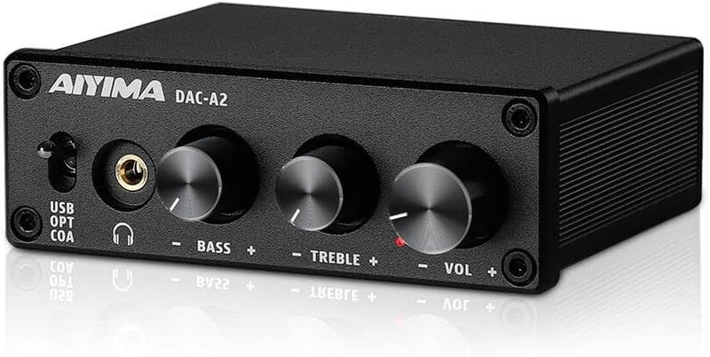 AIYIMA مضخم صوت سماعات DAC-A2 مع تحكم في الجهير والتريبل مدخلات PC-USB/بصري/محوري، مخرج سماعات RCA/3.5 مم محول صوت رقمي إلى تناظري سطح المكتب DC 5V 24Bit 192kHz - Image 1