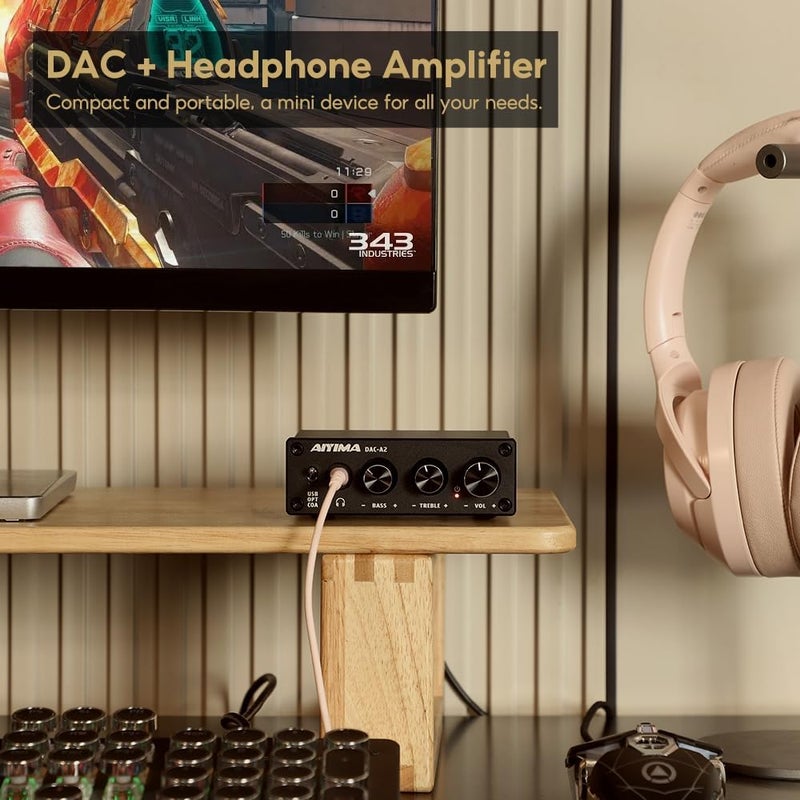AIYIMA مضخم صوت سماعات DAC-A2 مع تحكم في الجهير والتريبل مدخلات PC-USB/بصري/محوري، مخرج سماعات RCA/3.5 مم محول صوت رقمي إلى تناظري سطح المكتب DC 5V 24Bit 192kHz - Image 5
