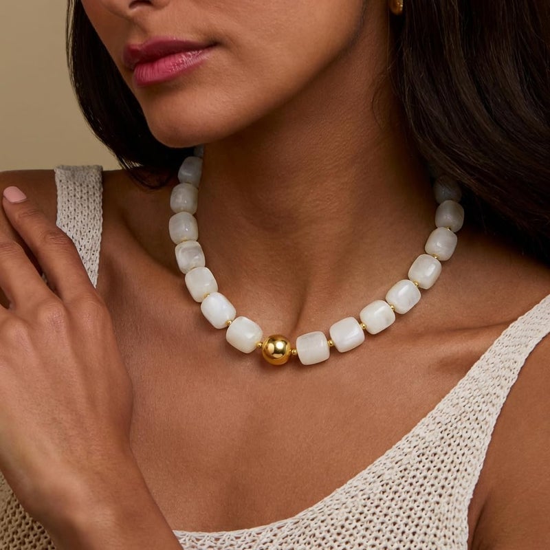 INNERDIVA Chunky Beaded Necklace for Women Big Large White Bead Choker Necklaces Trendy Summer Beach Beachy Womens Statement Charm Jewelry Boho Colorful Resin Gemstone Necklace Prom Accessories Gifts - Image 2