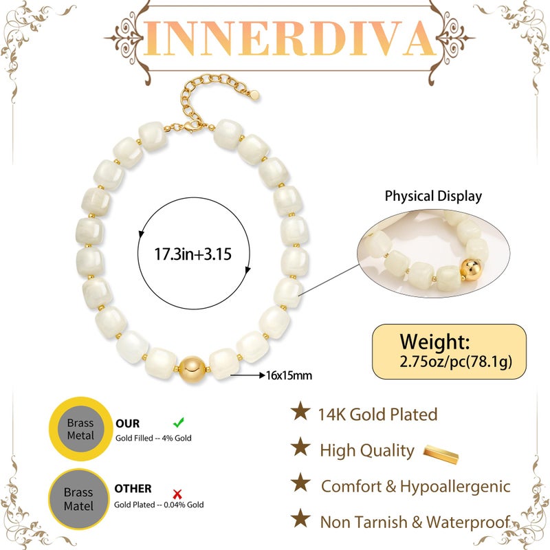 INNERDIVA Chunky Beaded Necklace for Women Big Large White Bead Choker Necklaces Trendy Summer Beach Beachy Womens Statement Charm Jewelry Boho Colorful Resin Gemstone Necklace Prom Accessories Gifts - Image 5