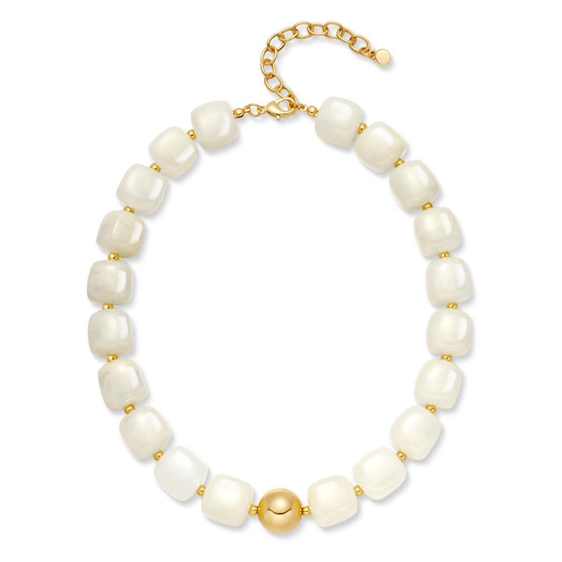 INNERDIVA Chunky Beaded Necklace for Women Big Large White Bead Choker Necklaces Trendy Summer Beach Beachy Womens Statement Charm Jewelry Boho Colorful Resin Gemstone Necklace Prom Accessories Gifts - Image 1