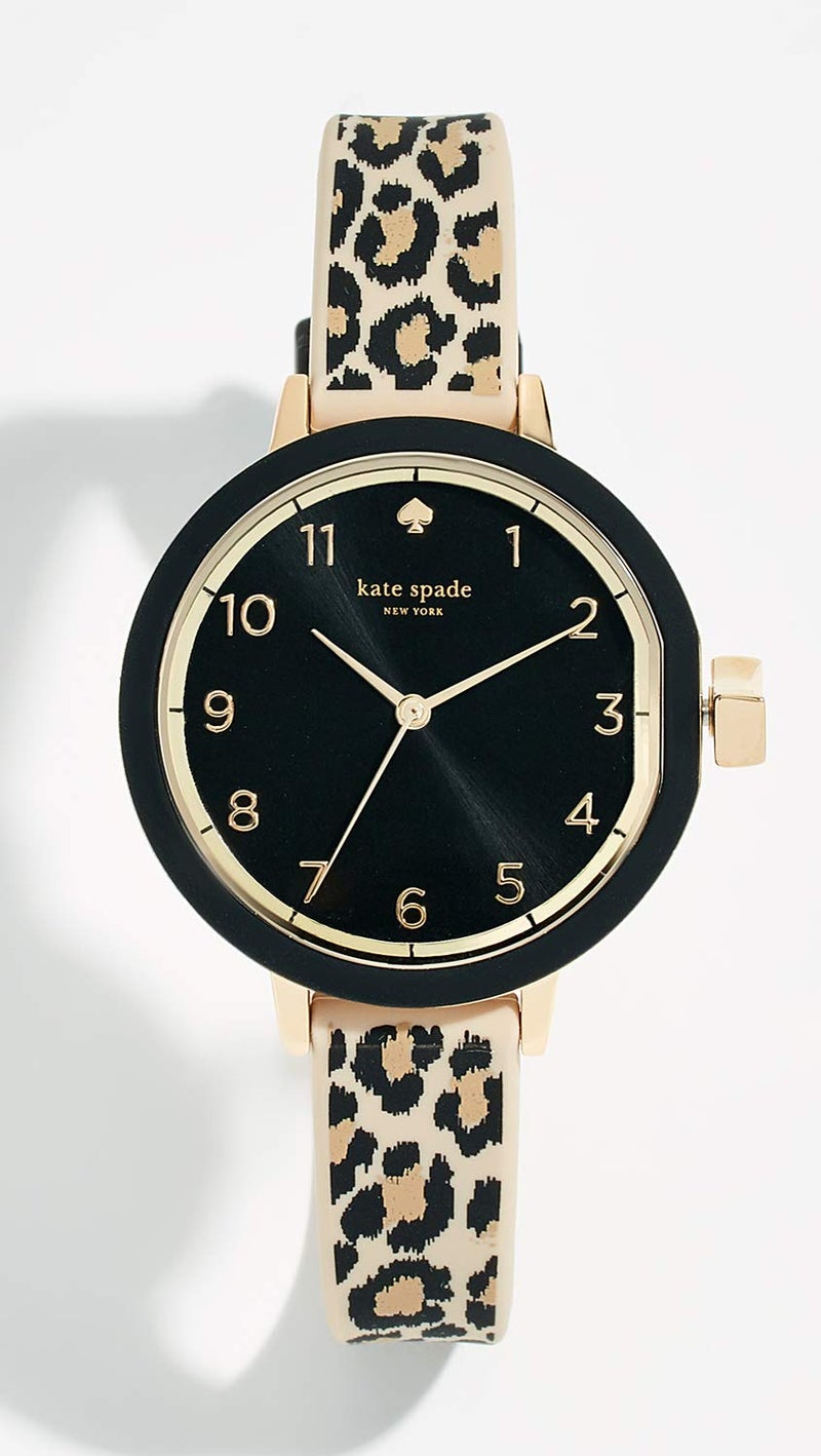 Kate Spade New York Women's Park Row Black and Gold Leopard Silicone Band Watch (Model: KSW1485) - Image 2