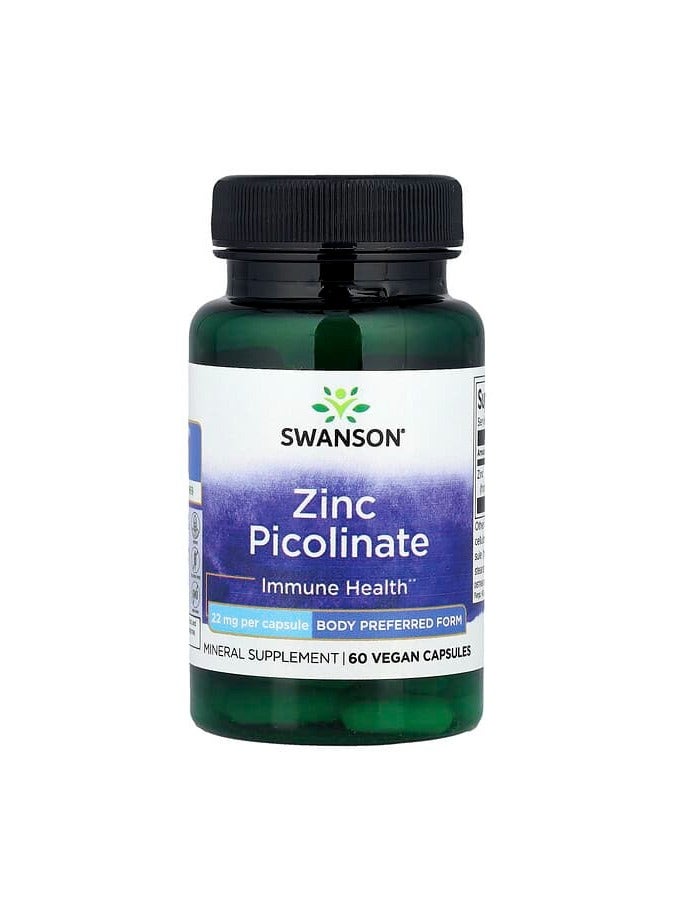 SWANSON Zinc Picolinate, 22 mg, 60 Vegan Capsules 
