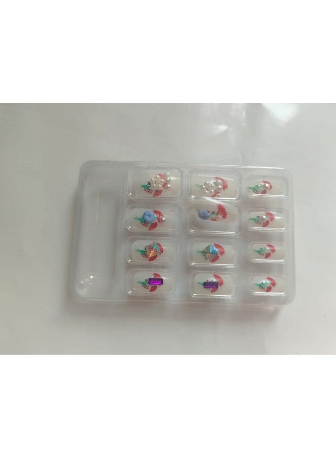 Pmw - White Color 3D Artificial Nails With Red Flower Design - Pack Of 12 - False Nails With With Glue Sticker Sheets - Image 4