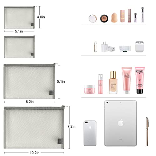 EASYFUN Mesh Pouch, Make up Bag with Zipper Cosmetic Organizer Pouch for Daily or Travel to Keep Small Items, 4 PCS Grey - Image 2