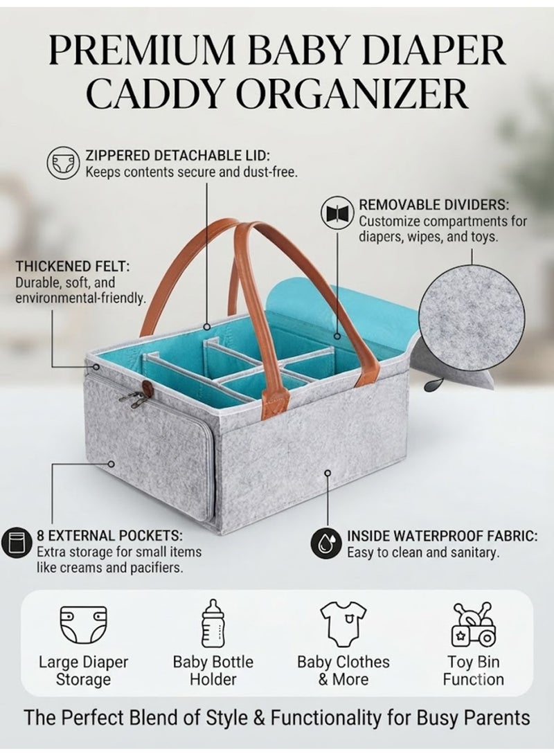 LO.BABY.VE Baby Diaper Caddy Bag With Zipper Lid And Leather Handle - Image 2