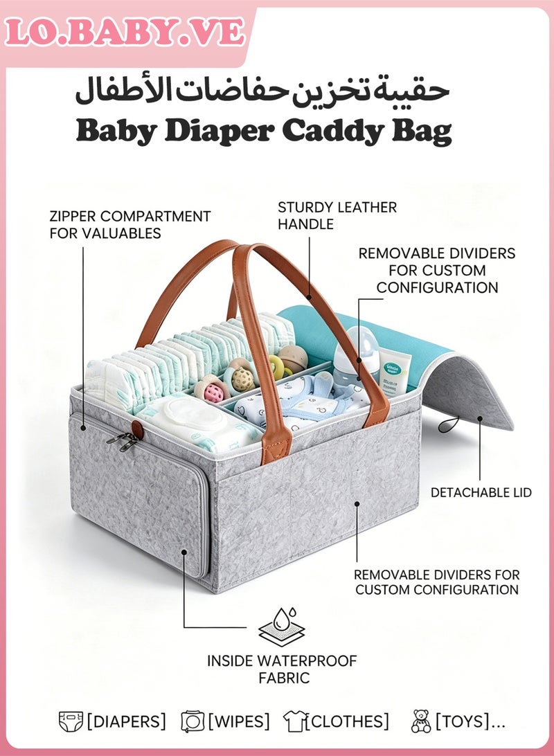 LO.BABY.VE Baby Diaper Caddy Bag With Zipper Lid And Leather Handle - Image 1