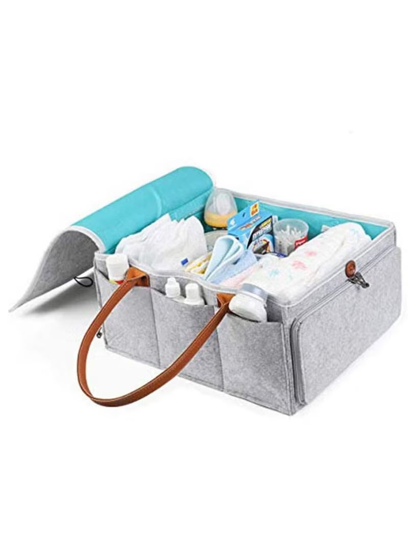 LO.BABY.VE Baby Diaper Caddy Bag With Zipper Lid And Leather Handle - Image 5