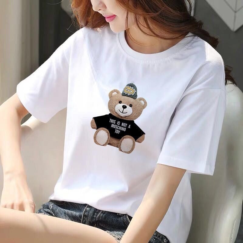 2024 Spring and Summer Fashionable New Short-sleeved Womens T-shirt Female Students Korean Style Fashionable Loose Large Size Ins Top Base Shirt 6034 White  - Image 4