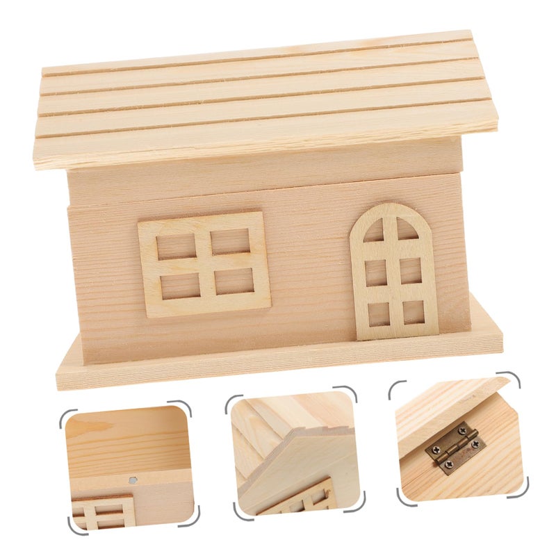 Vintage Wooden House Piggy Bank With Lock DIY Paintable Coin Box For Saving Home Decor - Image 4