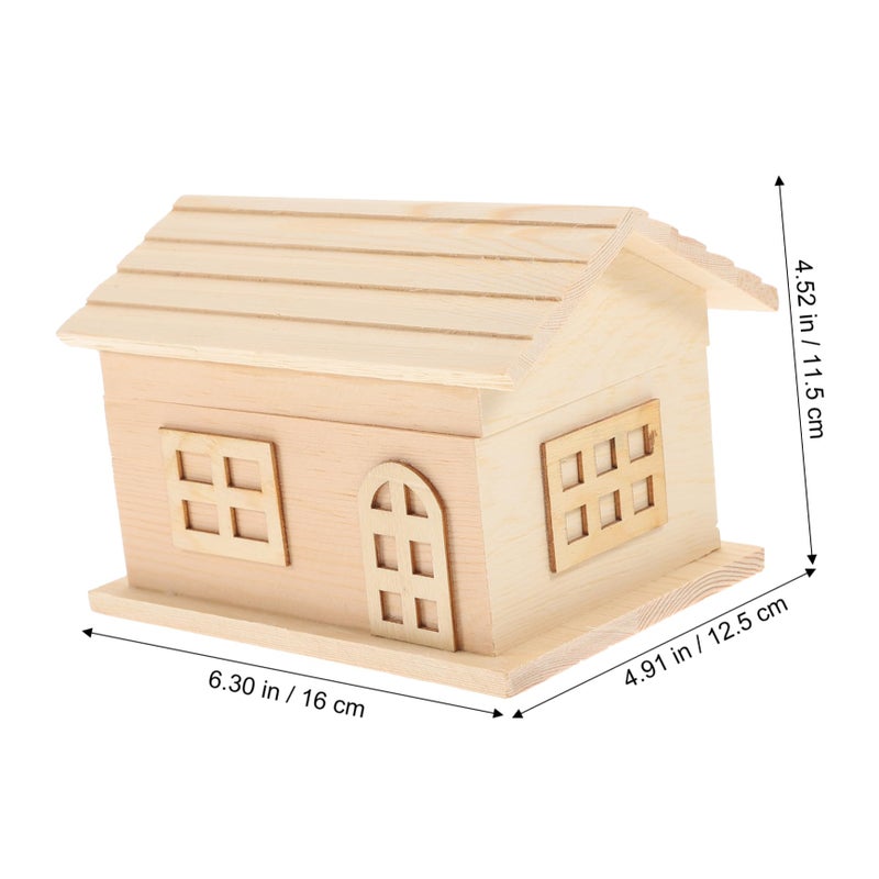 Vintage Wooden House Piggy Bank With Lock DIY Paintable Coin Box For Saving Home Decor - Image 3
