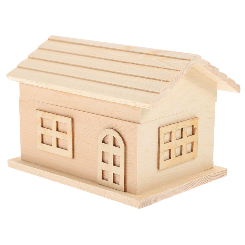 Vintage Wooden House Piggy Bank With Lock DIY Paintable Coin Box For Saving Home Decor - Image 2