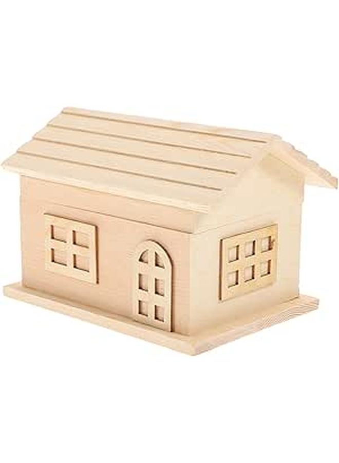 Vintage Wooden House Piggy Bank With Lock DIY Paintable Coin Box For Saving Home Decor - Image 1