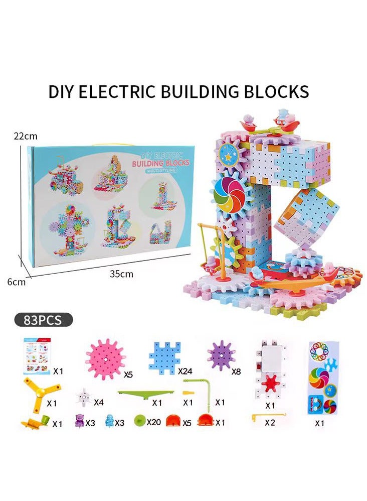 Electric Building Blocks Toy for Boys and Girls Ages 3, 4, 5, 6 and Up, DIY Plastic Block Toys, Fun Educational Blocks, Interlocking Learning Blocks, 83 Pieces - Image 1