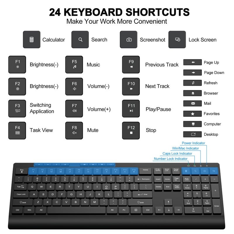 EDJO Wireless Keyboard and Mouse Combo, Full Size Quiet Key Computer Keyboard and Cordless Mice with 3 DPI Adjustable, 2.4G Lag-Free, Long Battery Life, Compatible with Windows and Mac Systems - Image 5