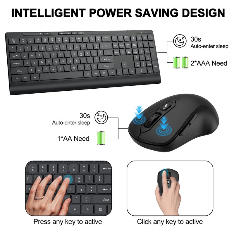 EDJO Wireless Keyboard and Mouse Combo, Full Size Quiet Key Computer Keyboard and Cordless Mice with 3 DPI Adjustable, 2.4G Lag-Free, Long Battery Life, Compatible with Windows and Mac Systems - Image 3