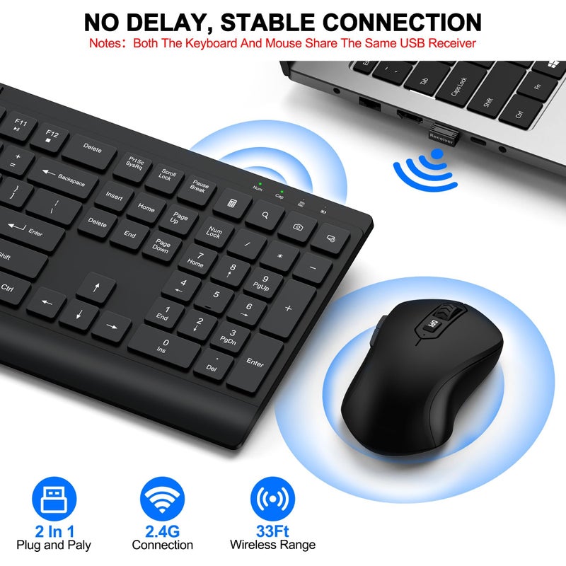 EDJO Wireless Keyboard and Mouse Combo, Full Size Quiet Key Computer Keyboard and Cordless Mice with 3 DPI Adjustable, 2.4G Lag-Free, Long Battery Life, Compatible with Windows and Mac Systems - Image 4