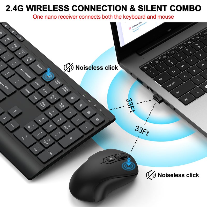 EDJO Wireless Keyboard and Mouse Combo, Full Size Quiet Key Computer Keyboard and Cordless Mice with 3 DPI Adjustable, 2.4G Lag-Free, Long Battery Life, Compatible with Windows and Mac Systems - Image 2