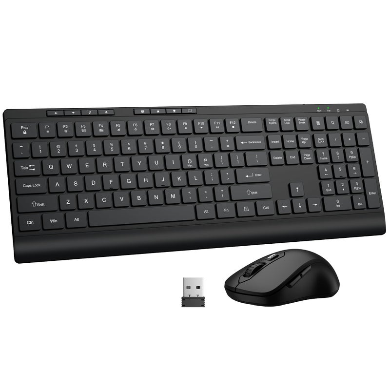 EDJO Wireless Keyboard and Mouse Combo, Full Size Quiet Key Computer Keyboard and Cordless Mice with 3 DPI Adjustable, 2.4G Lag-Free, Long Battery Life, Compatible with Windows and Mac Systems - Image 1
