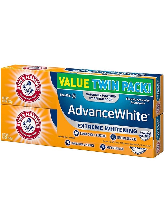 Arm & Hammer معجون أسنان أرم آند هامر أدفانس وايت لتبييض الأسنان الشديد بصودا الخبز والبيروكسيد، بنكهة النعناع المنعش، عبوة مزدوجة، 6 أونصة (عبوة من قطعتين) - Image 1