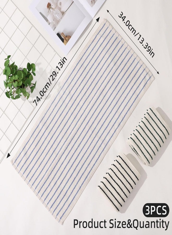 Ovveroche 3 Pack Hand Towels 100% Cotton Soft Absorbent Striped Bathroom Towels for Kitchen Bathroom Spa Workout Gym 14” x 29” White - Image 2