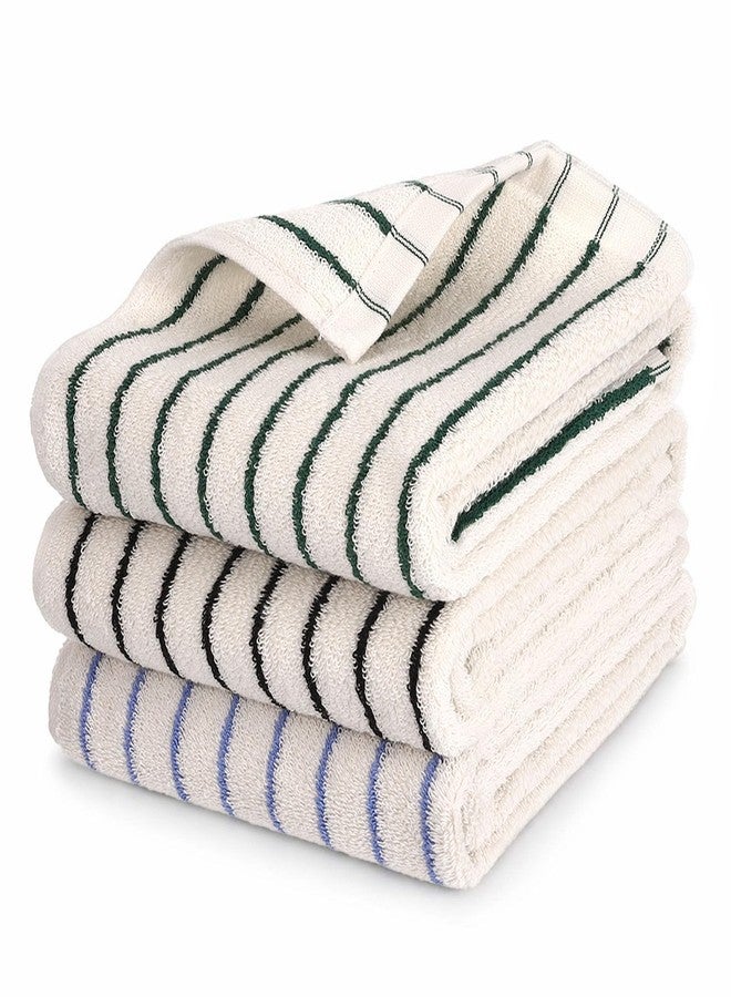 Ovveroche 3 Pack Hand Towels 100% Cotton Soft Absorbent Striped Bathroom Towels for Kitchen Bathroom Spa Workout Gym 14” x 29” White - Image 1