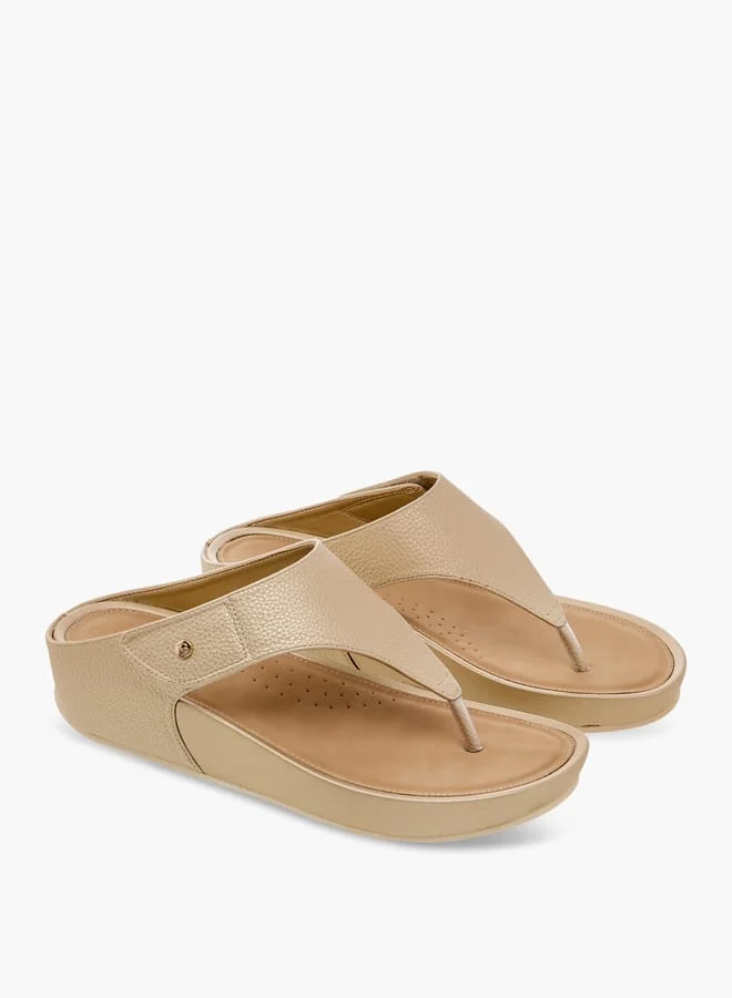 Flora Bella By Shoexpress Women Textured Slip-On Comfort Sandals with Wedge Heels