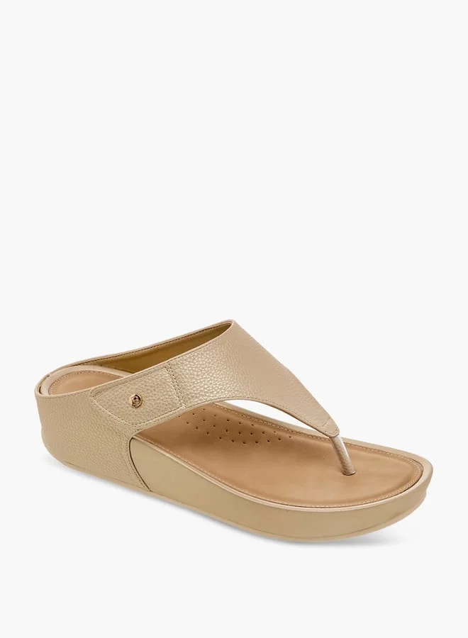 Flora Bella By Shoexpress Women Textured Slip-On Comfort Sandals with Wedge Heels