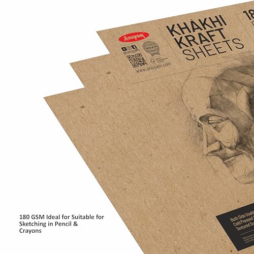 Anupam A5 Kraft Paper | Brown Colour Loose Sheets | 100% Recyclable Acid Free Sheet | 180 GSM | 60 Sheet / 120 Pages | Ideal for Pencil Drawing Doodling Sketching - Image 4