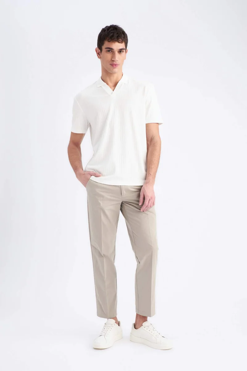 ديفاكتو Regular Fit Crinkle Short Sleeve Polo T-Shirt