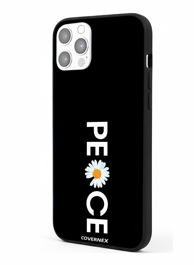 Covernex Apple iPhone 12 Pro Protective Case Cover Printed Featuring Minimalist PEACE with Daisy Graphic - Image 1
