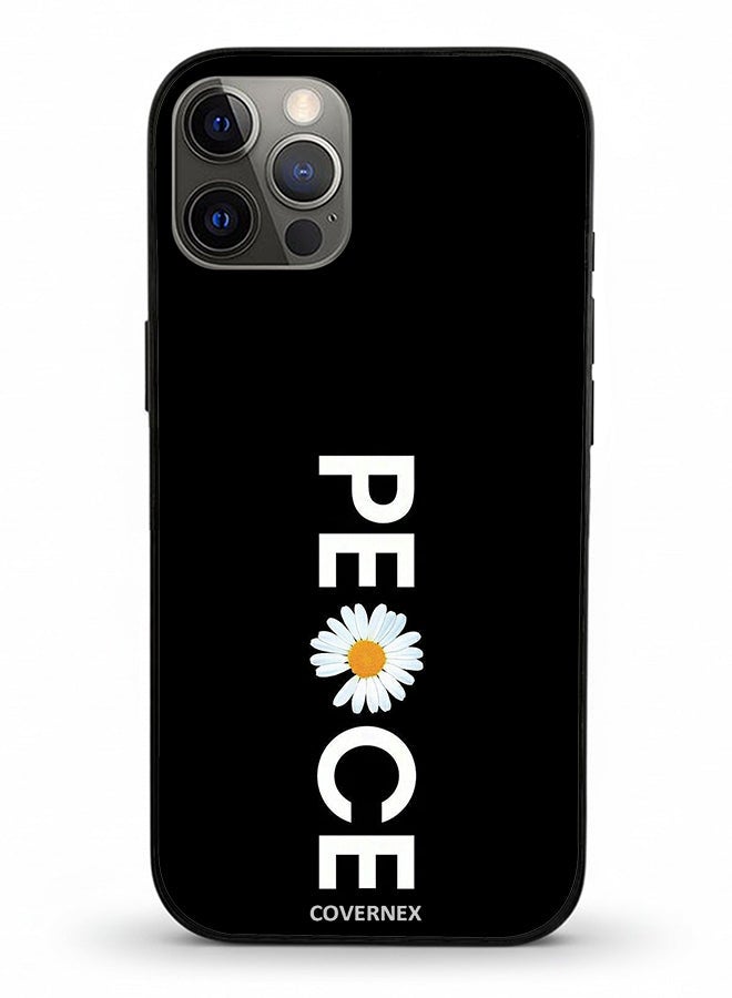 Covernex Apple iPhone 12 Pro Protective Case Cover Printed Featuring Minimalist PEACE with Daisy Graphic - Image 2