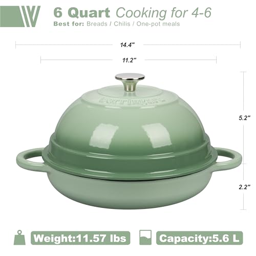 VORRINGARD Cast Iron Enameled Dutch Oven Pot with Lid for Bread Baking, Bread Oven, 6 Quart, Green - Image 2