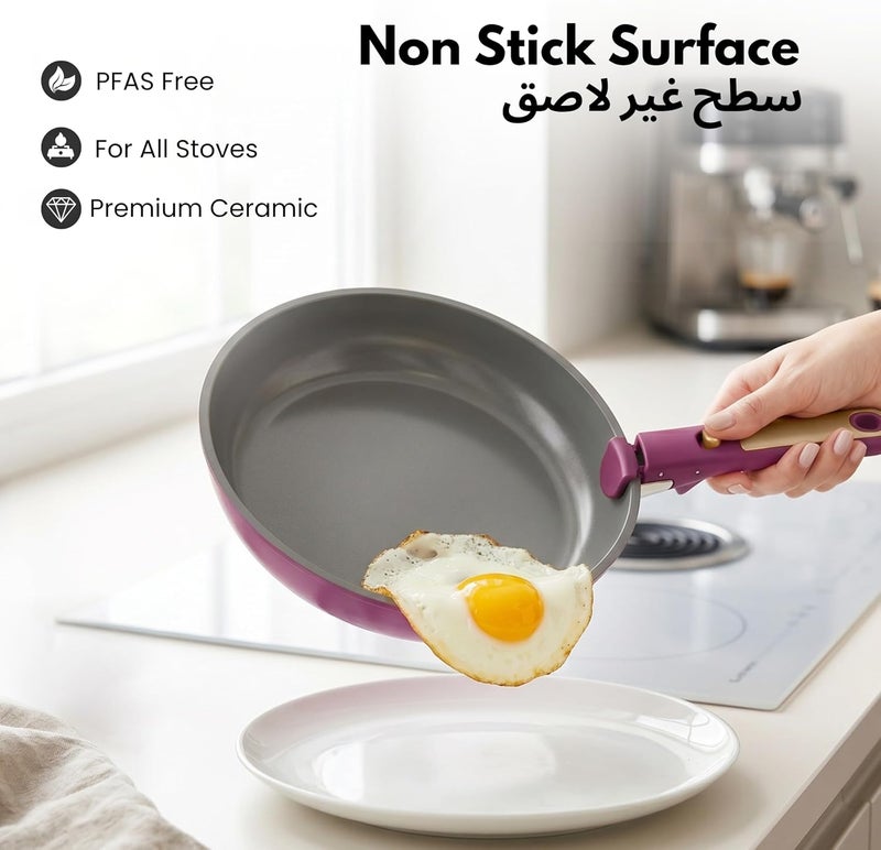 Carote 21-Piece Ceramic Cookware Set with Detachable Handle, Stackable Pots & Pans with Lids, PFAS-Free Nonstick Healthy Cooking Set, All Kitchen Stovetop Compatible, Dishwasher Safe (Purple) - Image 3