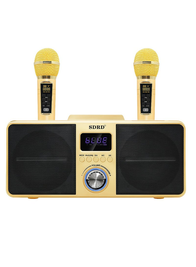 SDRD New Karaoke Machine Portable PA Speaker System Bluetooth 5 with 2 UHF Wireless Microphones LED Light with BASS TV AUX USB SD Rechargeable Best Gift for Adults Kids Girls Boys - Image 1