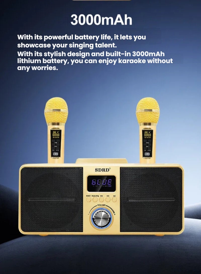 SDRD New Karaoke Machine Portable PA Speaker System Bluetooth 5 with 2 UHF Wireless Microphones LED Light with BASS TV AUX USB SD Rechargeable Best Gift for Adults Kids Girls Boys - Image 2